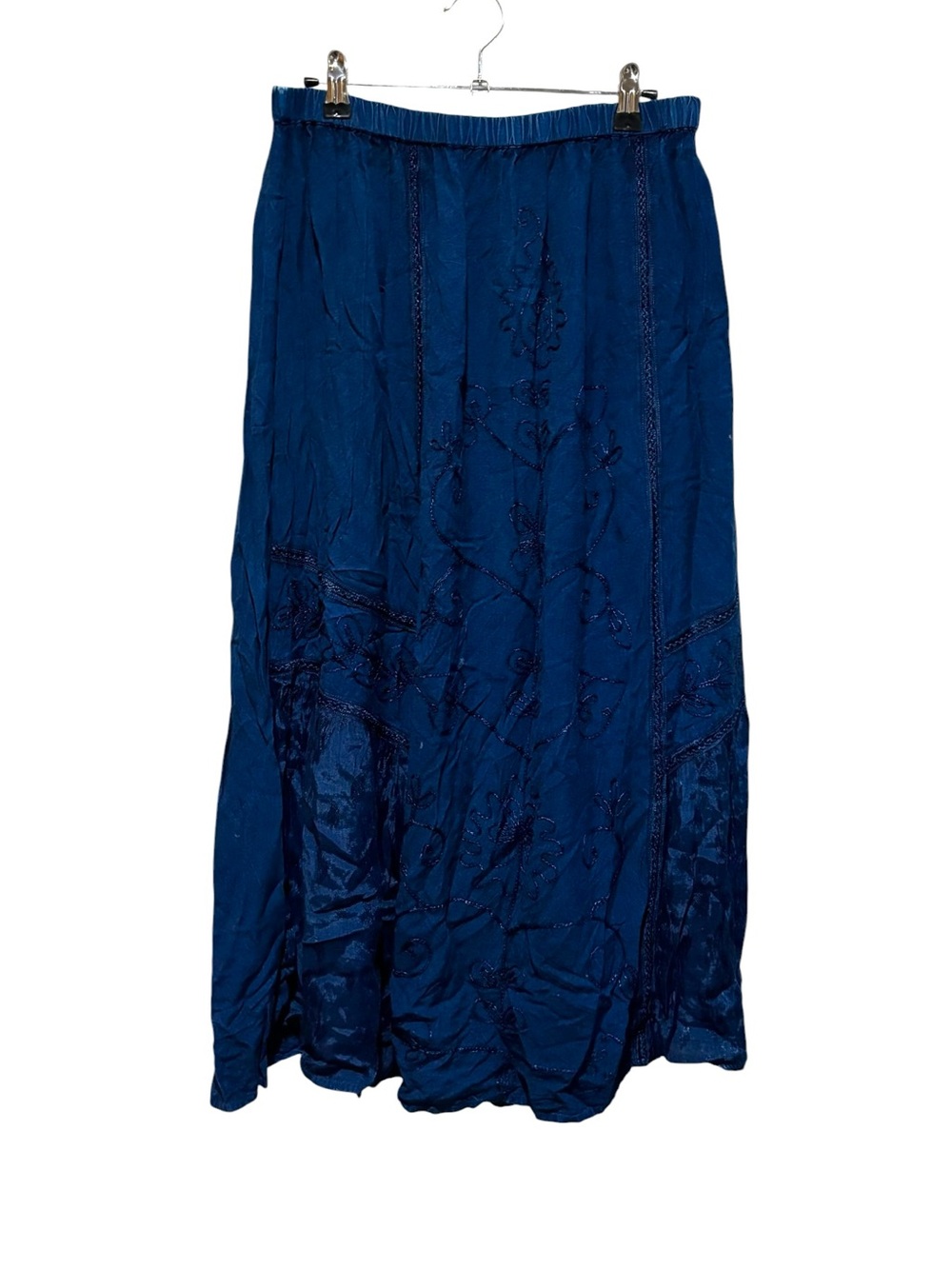 Studio West Indigo Blue Embroidered Maxi Skirt Size M Boho Western
